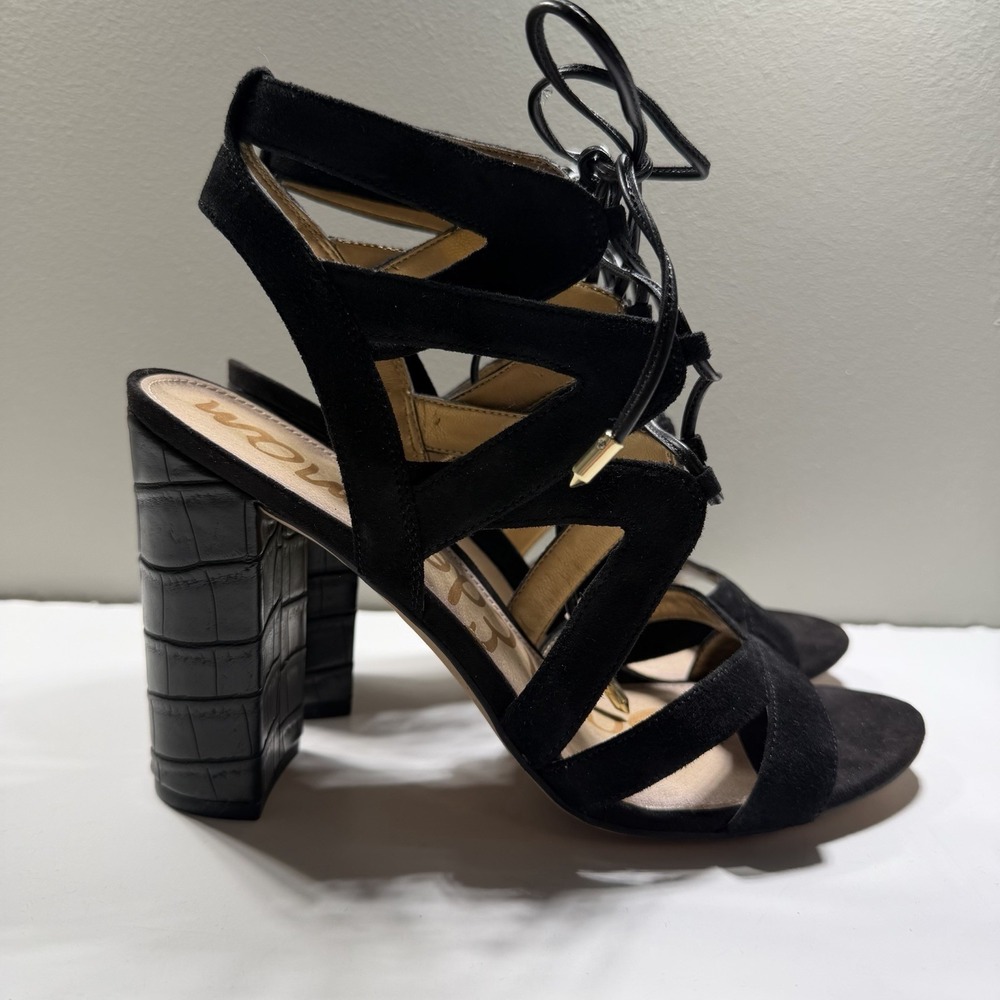 Sam Edelman Yarley Black Suede Lace Up Heels 9.5 NEW